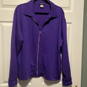 Women’s plus purple sparkle 80% cotton  top with zipper size 1x